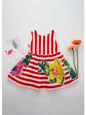 Summer Girls Striped Design Sleeveless Dress