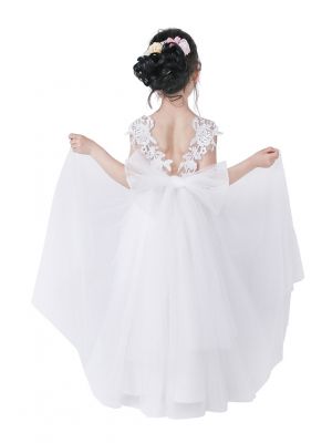(pre-order)Flower Girls Lace Tulle Ball Gowns Dress with Bow-Knot for Wedding Princess