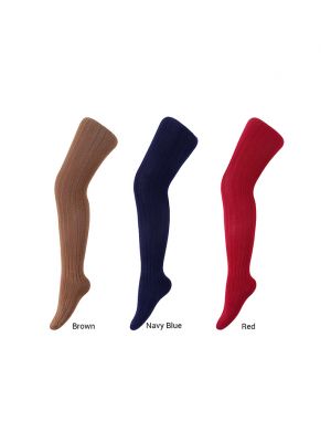 3 Pairs 100% Soft Cotton Girls Tights(Brown, Navy Blue, Red)