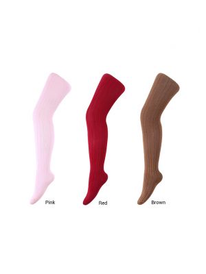 3 Pairs 100% Soft Cotton Girls Tights(Brown, Pink, Red)