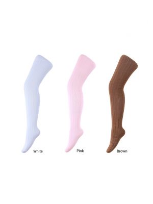 3 Pairs 100% Soft Cotton Girls Tights(White, Pink, Brown)