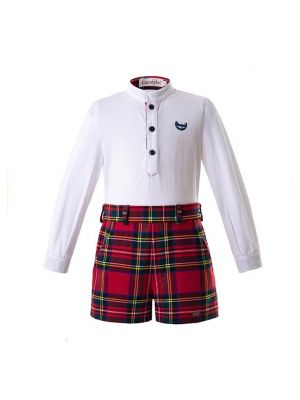 Boys Clothing Sets White Shirt With Red Stripe Shorts