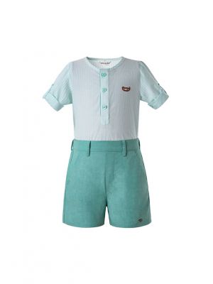 Boys New Clothing Set White Top + Mint Green Shorts 