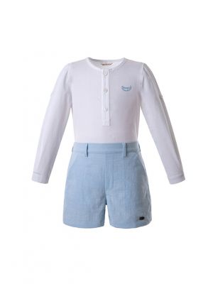 (ONLY 3Y Left) New Boys Clothing Sets White Shirt + Blue Short Cotton Boys Wear                   