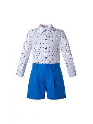 (Only Size 8Y) New Babies Clothing Set White Dot Top + Navy Shorts                                                                                                                