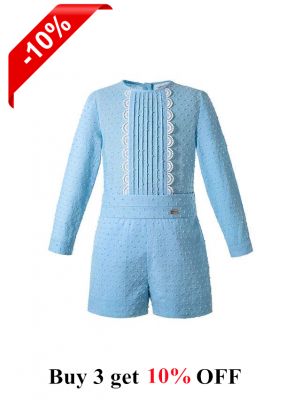Baby Boys Blue Solid Outfit with Dots Shirt + Shorts