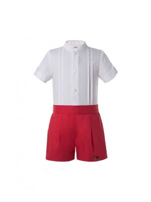 2 Pieces Babies Boutique Boys Kids Clothing Summer Outfit White Shirt + Red Shorts