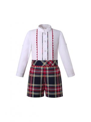 Boutique Kids Boys England Style Clothing Sets White Shirt + Plaid Shorts