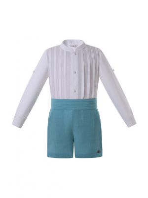 (PRE-ORDER)2 Pieces Boys Summer White Shirt + Sky Blue Shorts