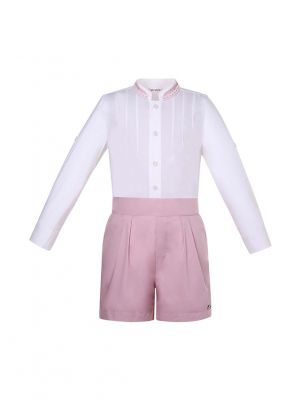 (PRE-ORDER)2 Pieces Boys SS23 White Top + Pink Shorts Set