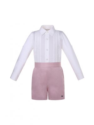 (PRE-ORDER)2 Pieces Boys Clothing Set White Shirt + Light Pink Shorts