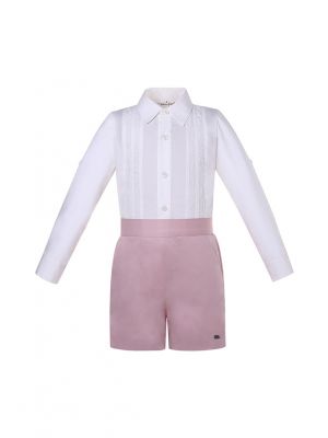 2 Pieces Boys Clothing Set White Shirt + Light Pink Shorts