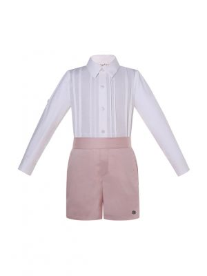 (PRE-ORDER)2 Pieces Boys White Shirt + Light Pink Shorts