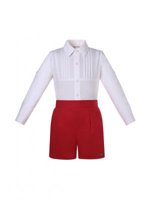 2 Pieces Outfits Boys Kids Clothing Set White Shirt + Red Shorts