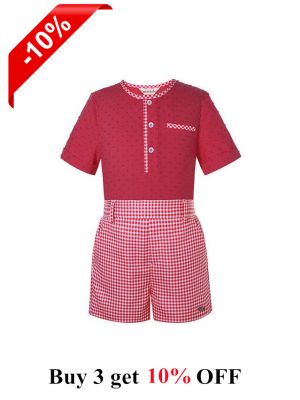 Kids Red Short Sleeve Shirt + Plaid Short