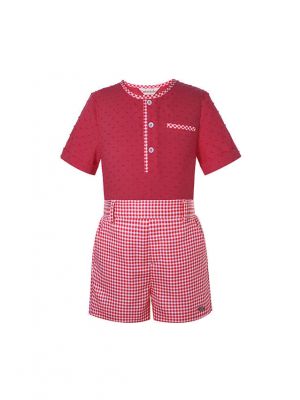 Kids Red Short Sleeve Shirt + Plaid Short