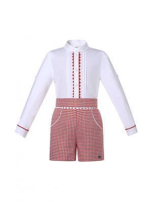 Children's Christmas Plaid Shorts Long Sleeve Shirt Set