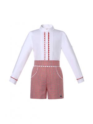 (ONLY 2Y 6Y)Children's Christmas Plaid Shorts Long Sleeve Shirt Set