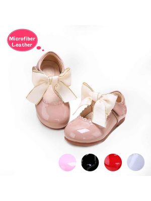 Camel Microfiber Leather Girls Shoes With Handmade Bow-knot 