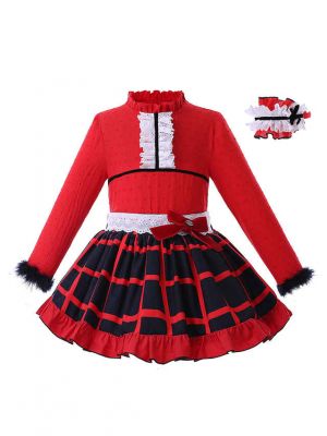 Red Plaid Girls Christmas Clothing Sets