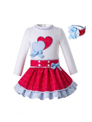 (Only 2Y 8Y)  New Long Sleeve Boutique With Red Clothing Sets + Headband