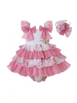 3 Pieces Babies Sweet Cute Bows Boutique LayeredOutfits +Sweet Bloomers + Hat