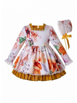 3 Pieces Of 3D Three-Dimensional Printed Cotton Babies Autumn Dress + Bonnet