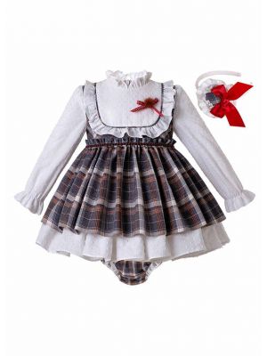 3 Pieces Babies Multi-color With Ruffle Collar Dress + Hand Headband