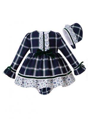 3 Pieces Party Babies  Grid Layered Boutique Outfits +  Bloomers + Hat