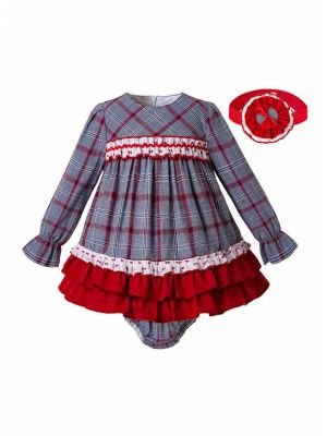 3 Pieces Autumn  Ruffle Babies Party Layered  Dress + Bloomers + Hat