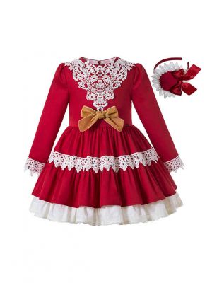 Sweet Autumn Princess Red Layered Ruched Girls Boutique Dress + Handmade Headband