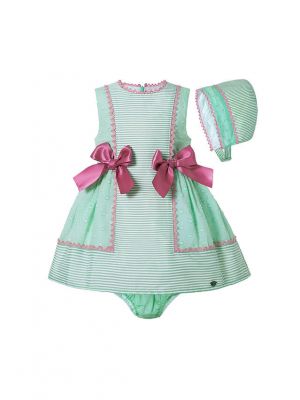 3 Pieces Babies Mint Green Boutique Preppy Style Outfit With Bows + Cute Bloomers + Hat