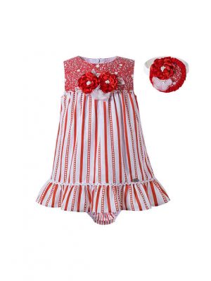 3 Pieces Babies Striped Princess Ruffles Outfit + Cute Bloomers + Hand Headband