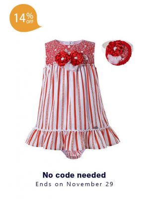 3 Pieces Babies Red Striped Princess Ruffles Outfit + Cute Bloomers + Hand Headband