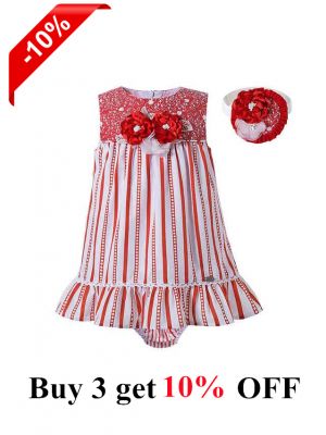 3 Pieces Babies Striped Princess Ruffles Outfit + Cute Bloomers + Hand Headband