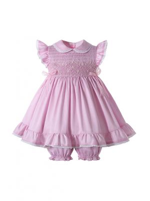 Cute Baby Girl's Pink Smocked Dress + Shorts