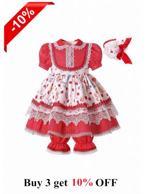 Strawberry & Bear Print Puff Sleeve Dress