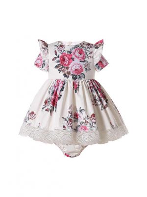 (Only 12-18M) Red and Pink Flower Printed Baby Dress