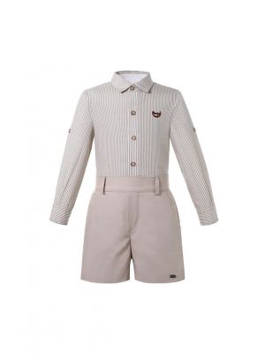 Boys Khaki Long Sleeve Striped Skirt & Shorts