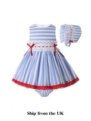 (UK ONLY)3 Pieces Baby Dress with Red Bows White Lace + Pants + Headband