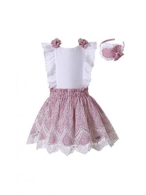Girls Sleeveless Shirt & Pink Skirt Set + Handmade Headband