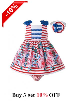 Red White Striped Baby Summer Dress + Handmade Headband