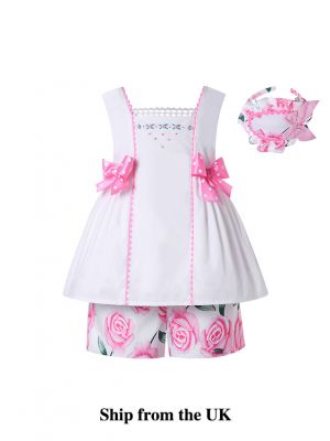 (UK ONLY)Cute Sleeveless Top Rose Shorts + Handmade Headband
