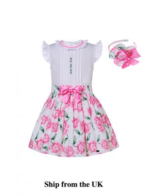 (UK ONLY)Sleeveless Top Rose Patterns Skirt + Handmade Headband