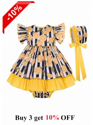 Infant Yellow Lemon Dress + Bloomers + Hat