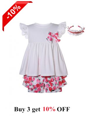 White Ruffle Top Printed Shorts + Handmade Headband