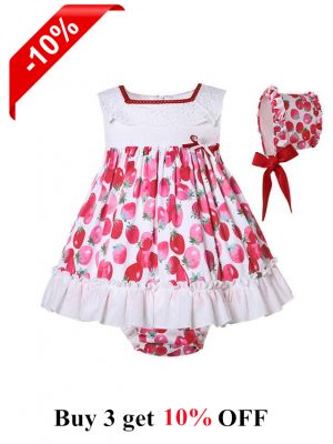 Infant Summer Square Collar Sleeveless Dress + Shorts + Hat