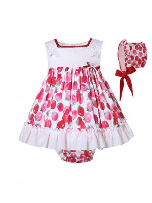 Infant Summer Square Collar Sleeveless Dress + Shorts + Hat