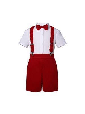 Boys Red &White Short Set with Bow Tie