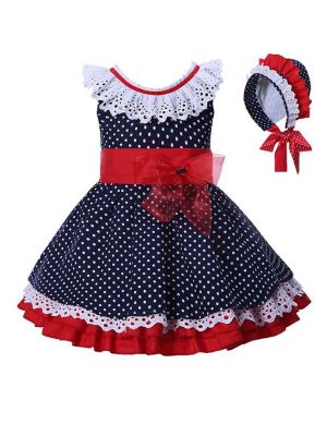 Navy Blue Dots Girls Dresses